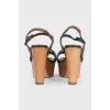 Printed leather sandals with wooden heels