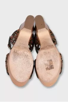 Printed leather sandals with wooden heels