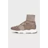 High-top leather sneakers with drawstrings