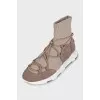 High-top leather sneakers with drawstrings