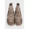 High-top leather sneakers with drawstrings