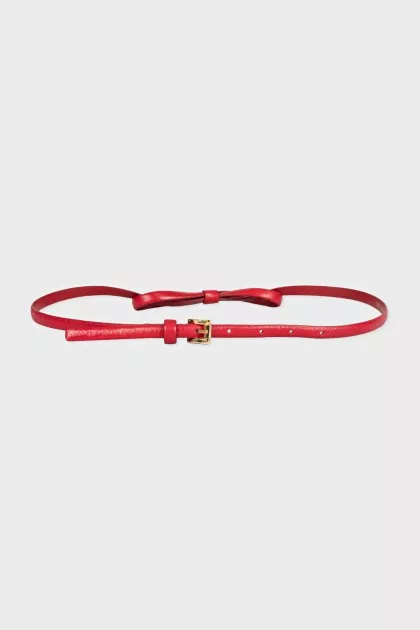 Leather narrow belt with a bow