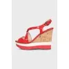 Red leather wedge sandals