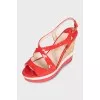 Red leather wedge sandals