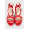 Red leather wedge sandals