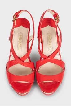 Red leather wedge sandals