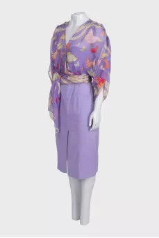 Purple dress with a printed blouse