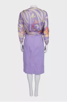 Purple dress with a printed blouse