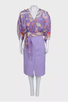 Purple dress with a printed blouse