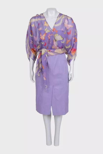 Purple dress with a printed blouse