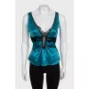 Blue silk top with lace