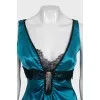 Blue silk top with lace