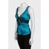 Blue silk top with lace