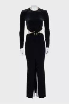 Black velvet dress with decoration