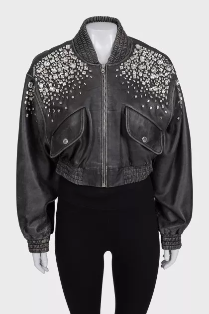 Leather jacket decorated with crystals