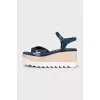 Blue denim high wedge sandals