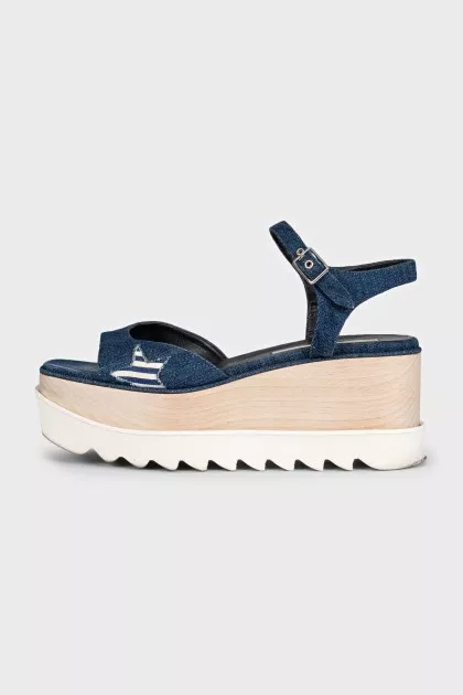 Blue denim high wedge sandals