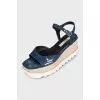Blue denim high wedge sandals