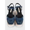 Blue denim high wedge sandals