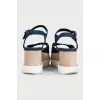 Blue denim high wedge sandals