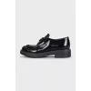 Black leather mid-heel loafers
