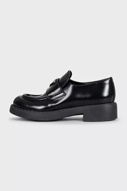 Black leather mid-heel loafers