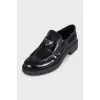 Black leather mid-heel loafers