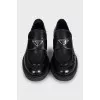 Black leather mid-heel loafers