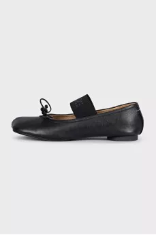 Black leather ballet flats with elastic band