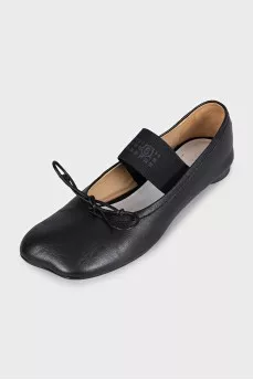 Black leather ballet flats with elastic band