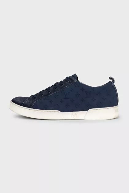 Blue sneakers with a 3D branded print