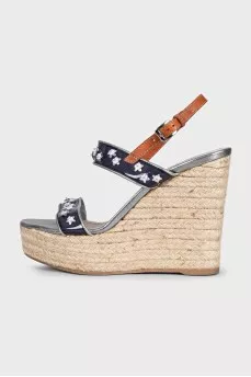 Gray embellished wedge sandals