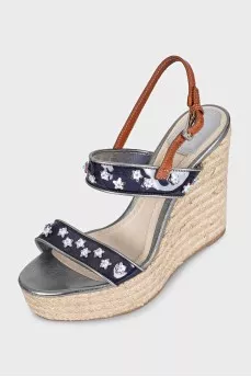 Gray embellished wedge sandals