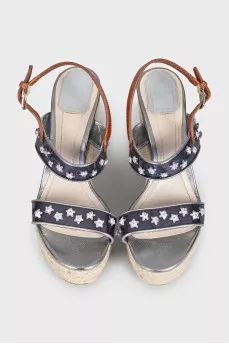 Gray embellished wedge sandals