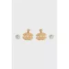Decorated gold-plated earrings in the shape of a logo