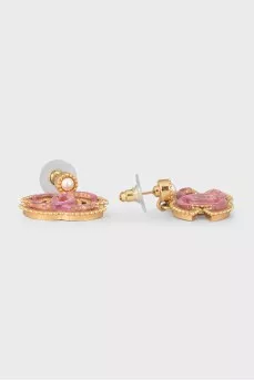 Decorated gold-plated earrings in the shape of a logo