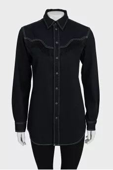 Black denim shirt decorated with fringe