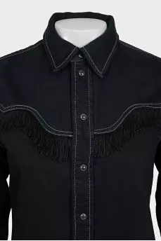 Black denim shirt decorated with fringe