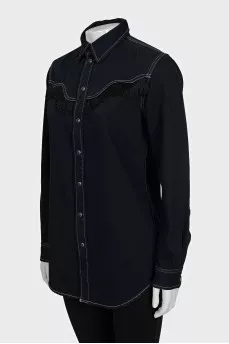 Black denim shirt decorated with fringe
