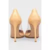 Beige leather pumps with sheer insert