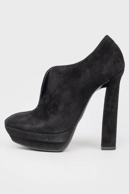 Black Suede High Heel Ankle Boots