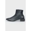 Black Leather Square Heel Boots