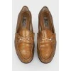 Golden leather loafers, shimmer with golden green color