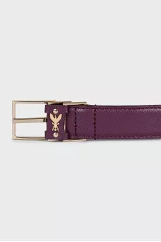 Purple leather belt with logo
