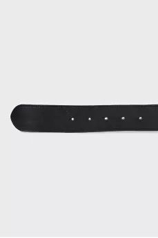 Leather belt with silver logo buckle