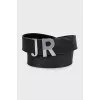 Leather belt with silver logo buckle