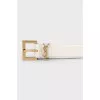 White leather belt with gold logo