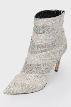 Pointed toe stiletto denim ankle boots