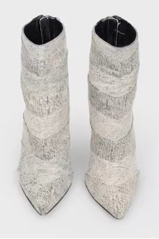 Pointed toe stiletto denim ankle boots