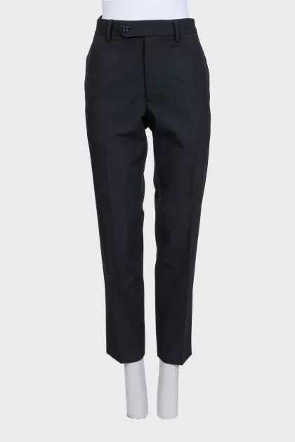 Black straight-cut wool trousers